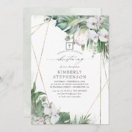 Convite White King Protea e Orquídeas Cristais Tropicais