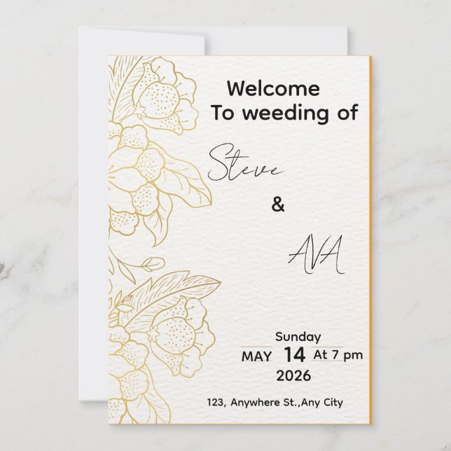 Convite White & Light Gold Elegant Wedding Invitation (Frente)