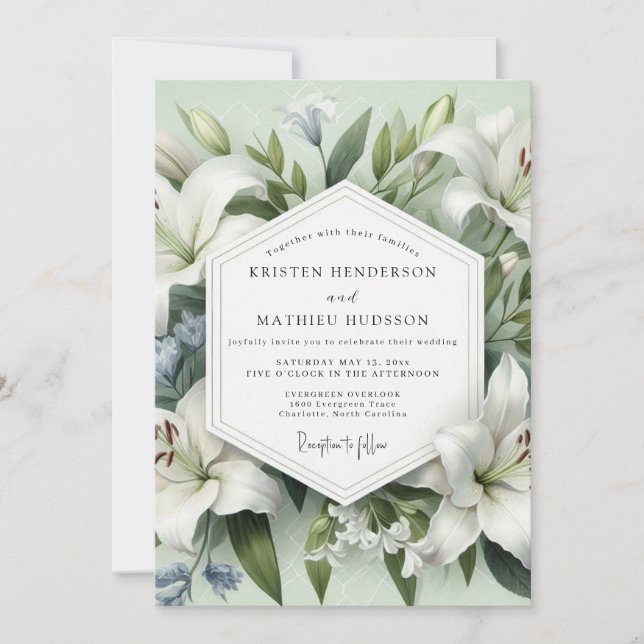 Convite White Lily Botanical Elegance Wedding (Frente)