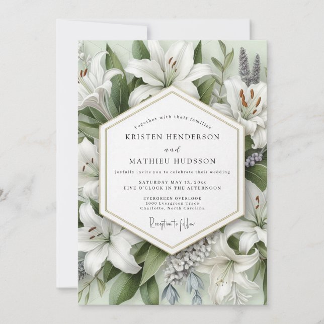 Convite White Lily Botanical Romance Wedding (Frente)