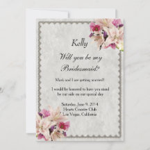 White Lily Floral Marble Wedesmaid Card
