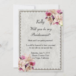 Convite White Lily Floral Marble Wedesmaid Card