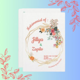 Convite White Linen Paper Elegante Orange Yellow Floral