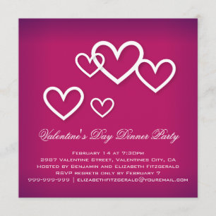 Convite White Love Hearts on Dark Pink Dias de os namorado