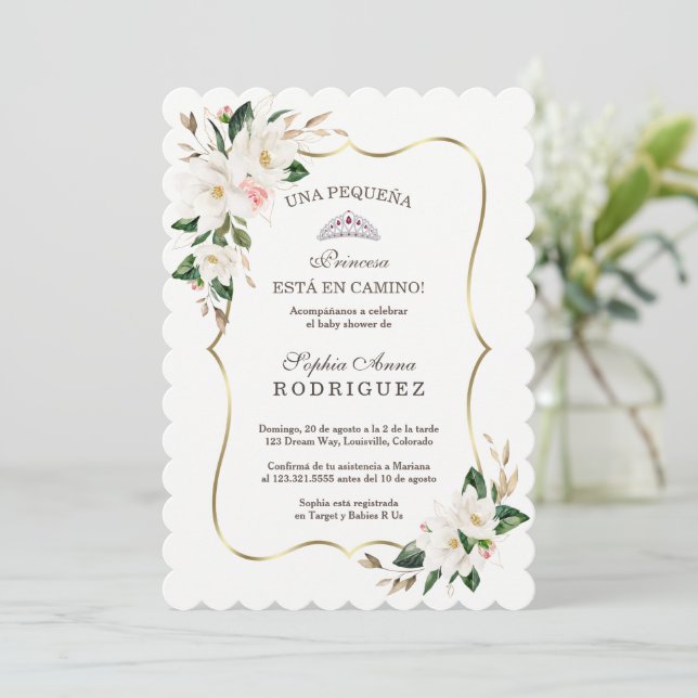 Convite White Magnolia Pink Invitación de Chá de fraldas (Em pé/Frente)