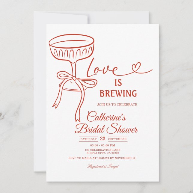Convite White Martini Bridal Shower Love Is Brewing Theme (Frente)