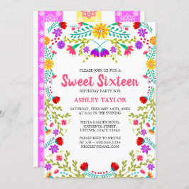 Convite White Mexicano Fiesta Folk Art Floral Sweet 16