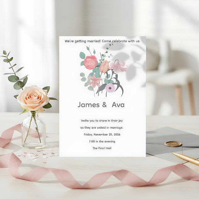 Convite White Minimalist floral Wedding Invitaion (Criador carregado)