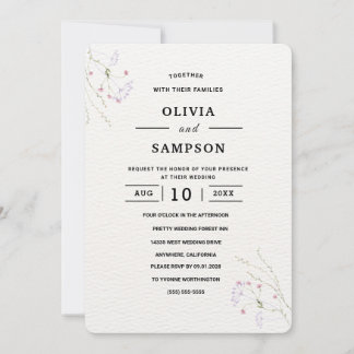 Convite White Minimalist watercolor flowers wedding