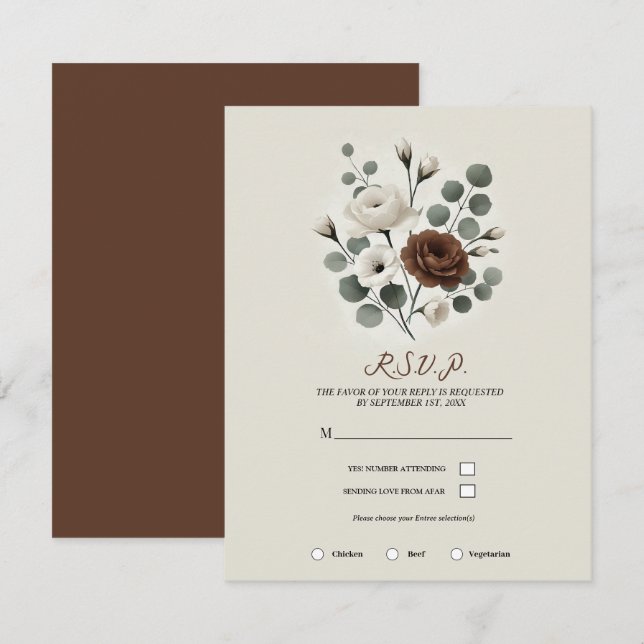 Convite White Mocha Cream Modern Floral Casamento RSVP (Frente/Verso)
