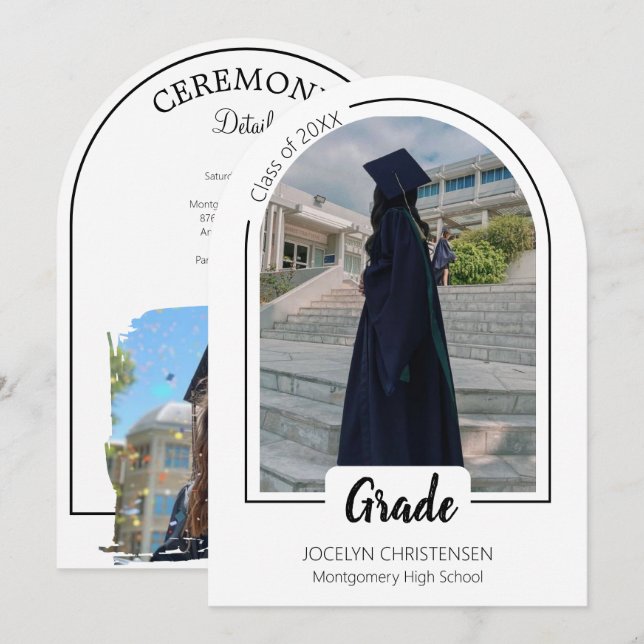 Convite White Modern and Elegent  Graduation Invitation (Frente/Verso)