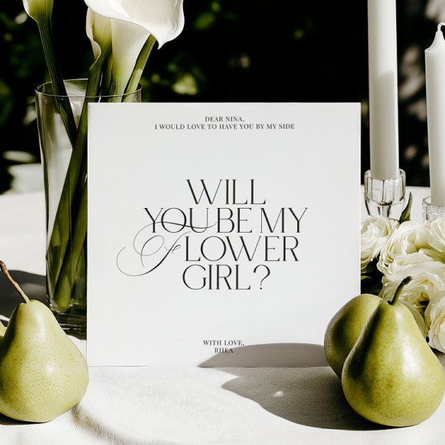 Convite White Modern Classic Flower Girl Proposal Card (White Modern Classic Flower Girl Proposal Card)