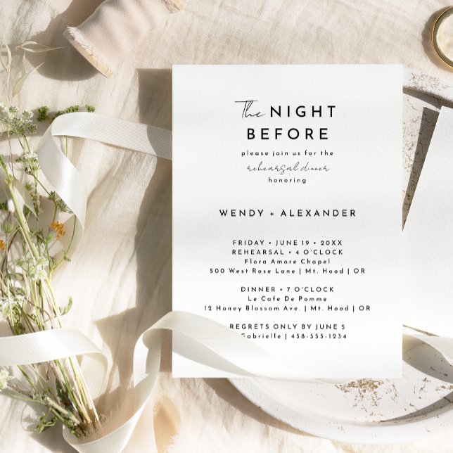 Convite White Modern Script Night Antes do Janto de ensaio (Criador carregado)