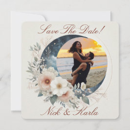 Convite White Moonflower Save The Date Photo Announ