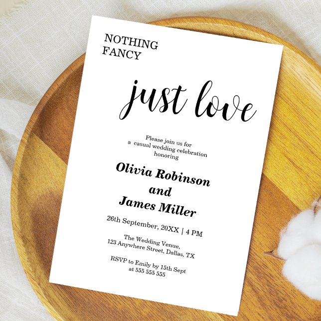 Convite White Nothing Fancy Just Love Casual Wedding  (White Nothing Fancy Just Love Casual Wedding Invitation )