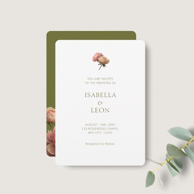 Convite White & Olive | Blush Rose Wedding Invitation (Criador carregado)