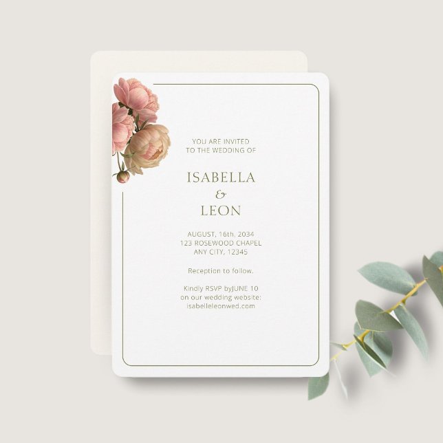Convite White & Olive | Blush Rose Wedding Invitation (Criador carregado)