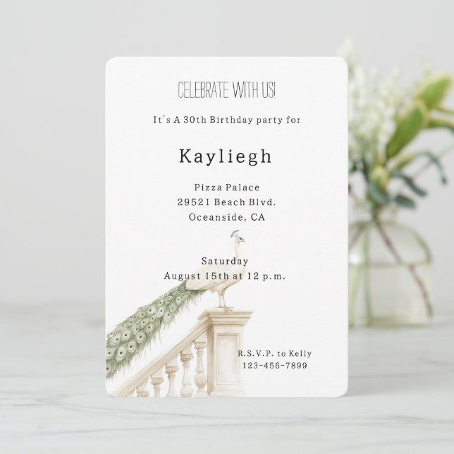 Convite White Peacock Birth (Em pé/Frente)