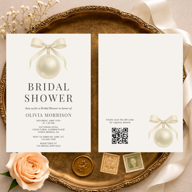 Convite White Pearls QR Code Bridal Shower (Criador carregado)