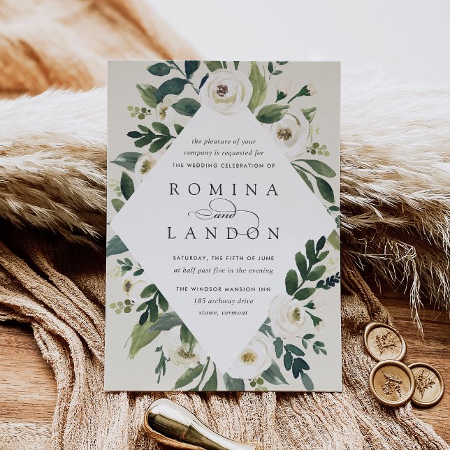 Convite White Peony | Armamento Geométrico Floral (Criador carregado)