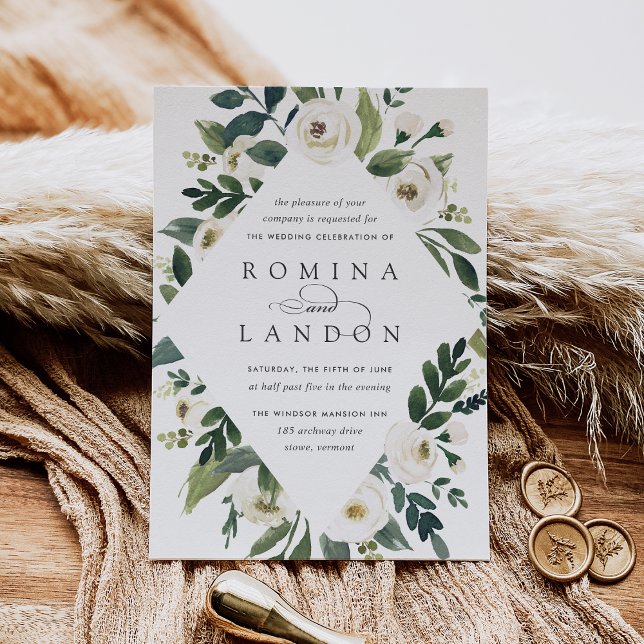 Convite White Peony | Armamento Geométrico Floral (Criador carregado)