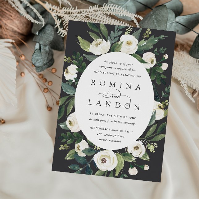 Convite White Peony | Casamento Floral de Frame Oval (Criador carregado)