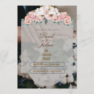 Convite White Pink Flower Decoration Wedding Invitation