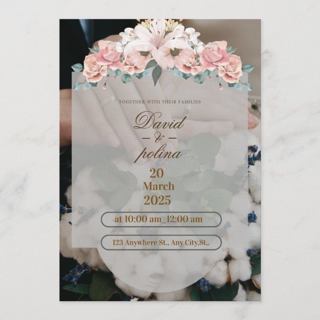 Convite White Pink Flower Decoration Wedding Invitation (Frente)