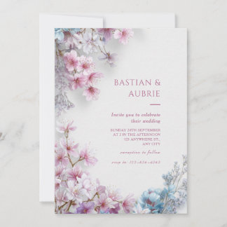 Convite White Plaster Pink Sakura Botanical Border Wedding