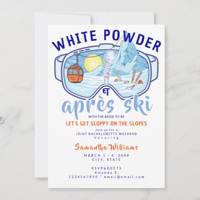 Convite White Powder & Apres Ski Mountain Ski Bachelorette (Frente)