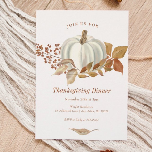 Convite White Pumpkin Fall Leaves Friendsgiving Invitation (Criador carregado)