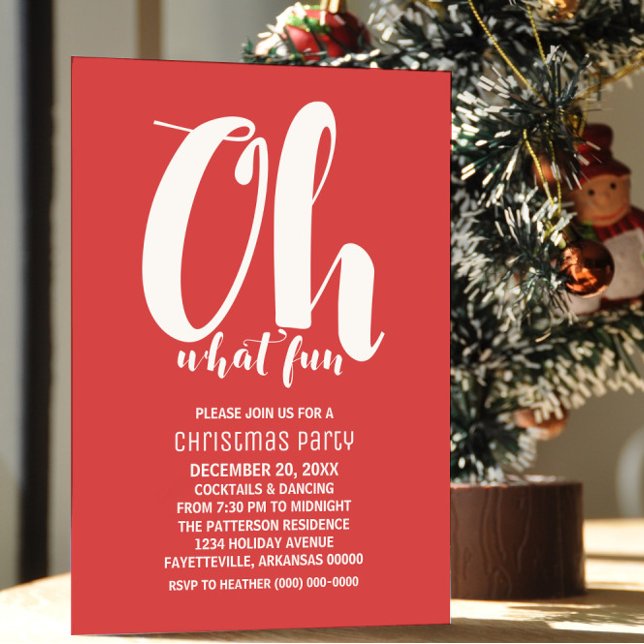 Convite White Red Oh Que Festa De Férias Divertida Convida (White and Red Oh What Fun Holiday Party Invite)