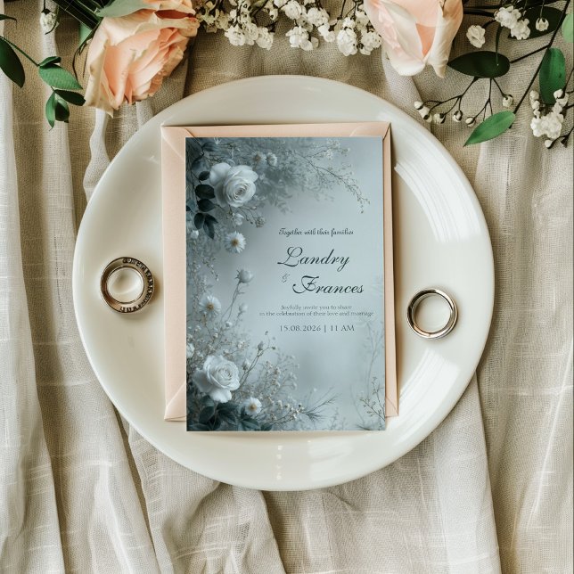 Convite White Rose and Dusty Blue Mist Winter Wedding (Criador carregado)