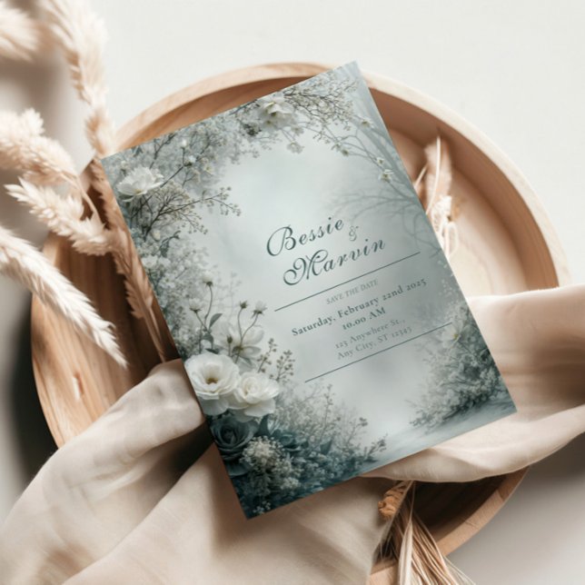 Convite White Rose and Dusty Gray Winter Wedding (Criador carregado)