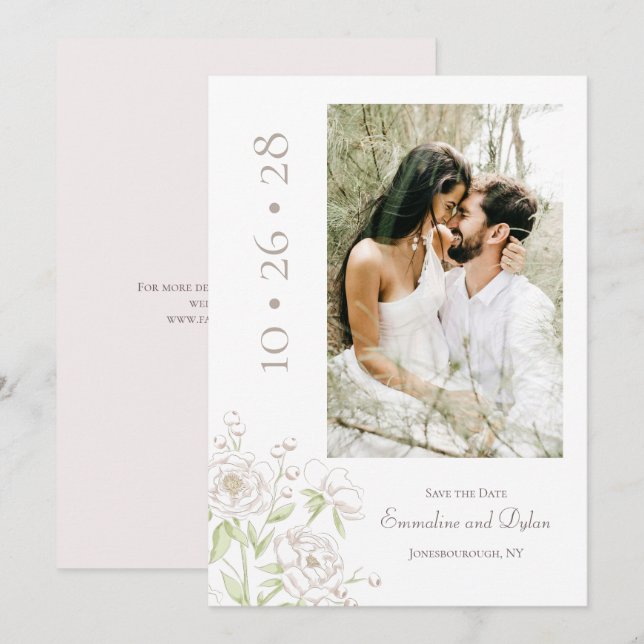 Convite White Rose Classic Wedding Save the Date (Frente/Verso)