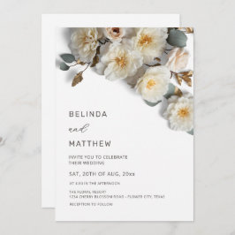 Convite White Roses 3D Flowers Elegant White Wedding