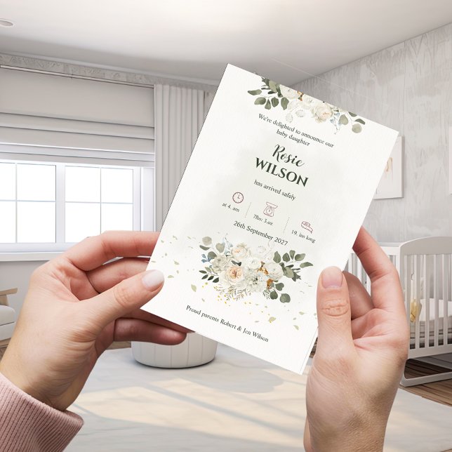 Convite White Roses Baby Announcement (Criador carregado)