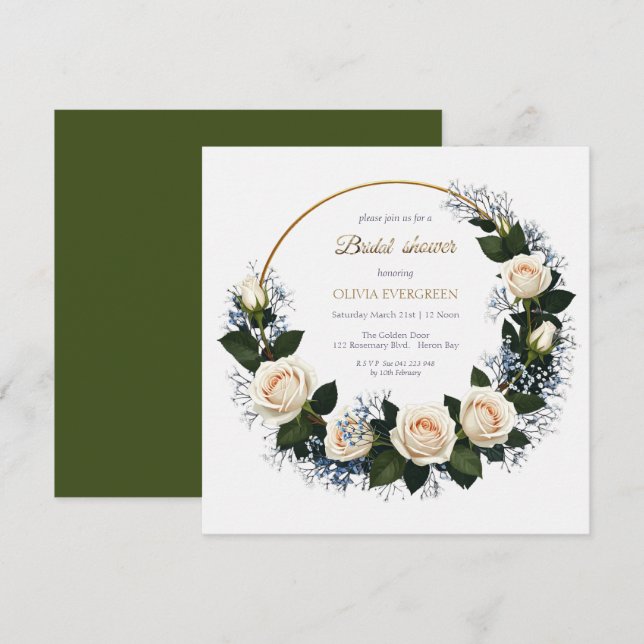 Convite White Roses & Blue Baby’s Breath Bridal Shower (Frente/Verso)