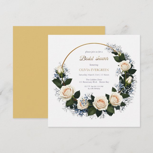 Convite White Roses & Blue Baby’s Breath Bridal Shower (Frente/Verso)