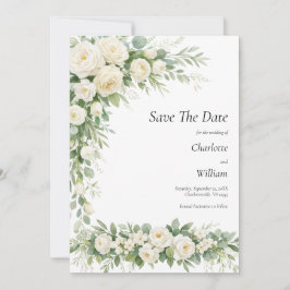 Convite White Roses Cream Wedding Save The Date QR Code