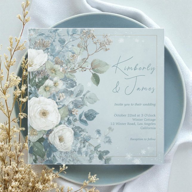 Convite White Roses Hellebores Silver Eucalyptus Wedding (White Roses Hellebores Silver Eucalyptus Wedding Invitation)