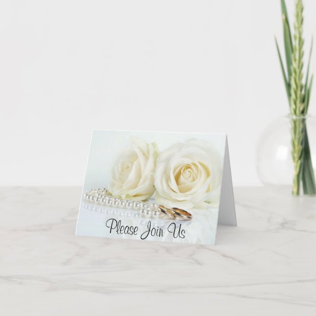 Convite White Roses, Pearls & Wedding Bands - Invitation (Frente)