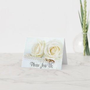 Convite White Roses, Pearls & Wedding Bands - Invitation