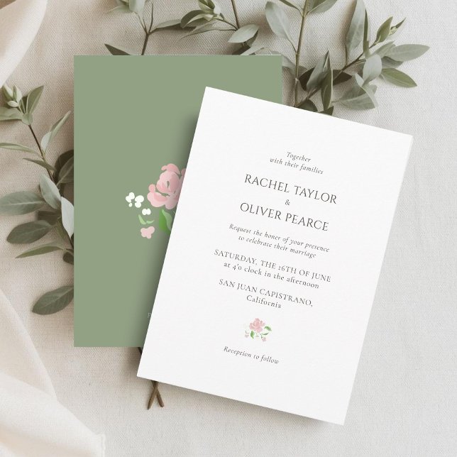 Convite White & Sage | Chic Watercolor Floral Wedding  (Criador carregado)