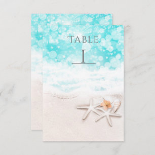 Convite White Sandy Beach Starfish Blue Ocean Table Number