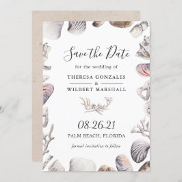 Convite White Sea Shell Beach Weding the Date Card