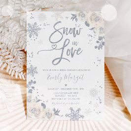 Convite White & Silver Winter Bridal Shower Snow In Love