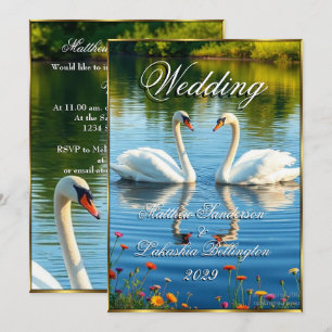 Convite White Swans Belo Casamento Moderno