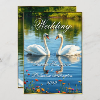 Convite White Swans Belo Casamento Moderno