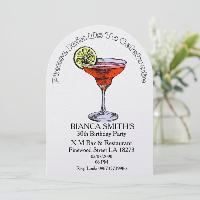 Convite White Theme Adult Birthday   (Em pé/Frente)